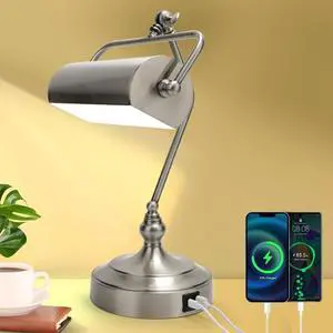 Classic Antique Adjustable Metal Touch Table Lamp, B's Piano Light, Eye Care Lamp with Output Charging Port (LED Bulb Included in Package) (Black Sand Nickel) by DT