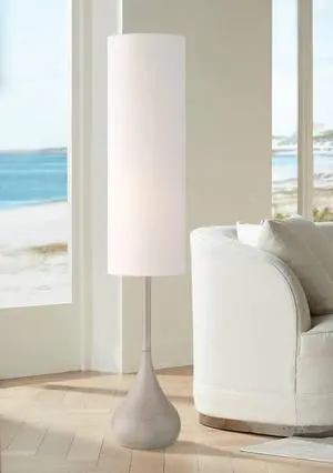 Moderne Mid Century Modern 62" Tall Standing Floor Lamp Droplet Foot Switch Natural Gray Metal Living Room Bedroom House Reading Office Home Decor Entryway White Drum Shade by DT