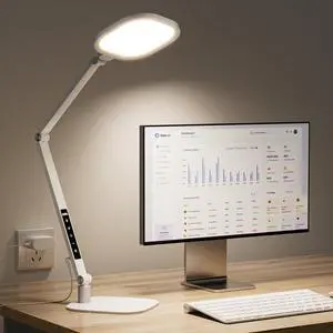 LED Desk Lamp for Home Office, 15W Light with CRI >95, Memory & Timer Function, 1200LM Dimmable Computer Video Calls, Conference, Reading, Study (White) by DT