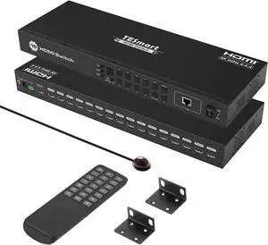 16×1 HDMI Switch 16 in 1 Out 4K Switcher with IR Remote 4K@60hz Port Box HDCP 2.2,Auto Switch,19-inch Rack-Ears Mount,LAN Control,Auto Scan by DT