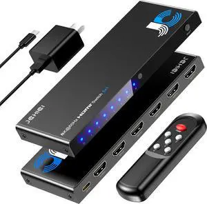 HDMI Switch 5 in 1 Out 8K@60Hz 4K@120Hz - 2.1 Switcher with Remote, Auto-Switching Supports HDCP 2.3, HD R10, Dolby Vision, 3D, VRR Compatible PS5/Xbox/PC/Blu-ray Player by DT