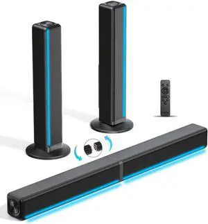 TV Sound Bar, Soundbar with RGB LED Lights & 2.1CH Bluetooth Speaker Surround System, 180W Sound, AUX/Optical/HDMI ARC Home Theater Speaker, 2 in 1 Detachable for Smart TV/Projector/Gaming/PC by DT