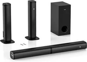 2 in 1 Detachable Sound bar with Subwoofers, 4.1 Channel Bluetooth Bar for Smart TV, Home Theater Surround System, Optical, AUX, USB Input, Bass Adjust, Remote/Button Control by DT