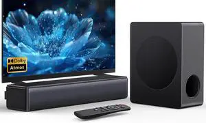 Sound bar with subwoofer, 200W 2.1 ch soundbar w/Dolby Atmos Surround System, 3D Bass Adjustable Home Theater Bluetooth TV Speaker for Smart TV/Projector/PC by DT