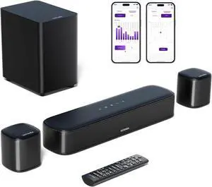 5.1ch Sound Bar with Subwoofer, Home Theater Virtual Surround System for TV, Soundbar App Control, 2 Speakers, Opt/AUX, Peak Power 250W, Aura A30 by DT