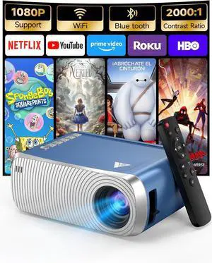 Mini Projector for iPhone, Led with WiFi and Bluetooth, Movie Outdoor, HD Portable Bedroom, Video Projectors Speaker Phone/HDMI/USB/TV Stick by DT