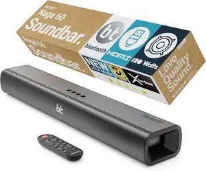 Bluetooth 120W TV Sound Bar for Smart TV, 24 Inch, 2.1 Channel, 3D with Built-in Subwoofer | EQ Control, HDMI Arc, Optical, AUX, Remote, and Wall Mountable Naga 60 Soundbar by DT