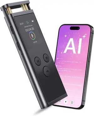 FoCase 64GB AI Voice Recorder with Playback, Activated, Transcribe & Summarize, Translation, APP Control Chat GPT, Supports 112 Languages, Anum Alloy Dictaphone for Lectures, Meetings by DT