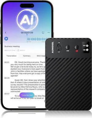 AI Voice Recorder, Transcribe & Summarize Audio Support 121 Languages, 64GB Memory, Wireless Charging, App/Web Control, Digital Recording Device for Lectures, Meetings, Calls, Black by DT