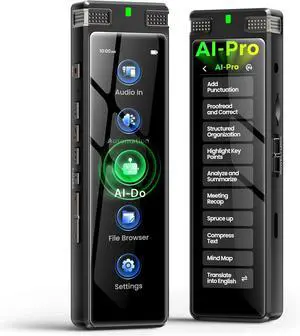 136GB AI Voice Recorder,  Digital Recorder with Playback, Offline Transcribe and Online Summarize/Mindmap/Translation Base on Technology, Activated Audio (Black) by DT