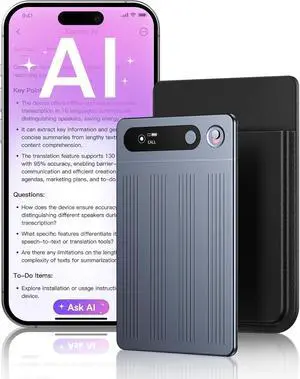 AI Voice Recorder, Note Recorder with Transcribe & Summarize, 64GB Portable Digital Supports 134 Languages Voice-to-Text App Control, Recording Device for Lectures Meetings by DT