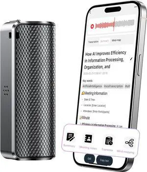 AI Voice Recorder with Real-Time Transcription & Translation, Transcriber, Smart Summary, AI-Powered Mind Mapping Translator for Meetings Notes, Interviews Lectures, 70+ Languages (64GB) by DT