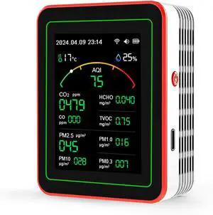 Air Quality Monitor,15-in-1 Smart Tester with PM,CO2,CO,TVOC,HCHO,PM,AQI,Temperature & Humidity,Timer,Real Time Display,Battery Powered,for Home Office by DT