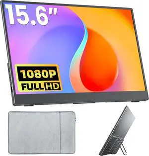 Portable Monitor 15.6 Inch FHD 1080P HDR IPS Travel with Speakers HDMI Dual USB-C Screen for MacBook Laptop Desktop Surface Xbox PS4 Kickstand, VESA Compatible by DT