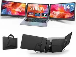 Laptop Screen Extender, 14" FHD 1080P Triple Portable Monitor for 13"-16.5" with Stand, Dual Monitors Built-in Speakers, Plug & Play, Extender MacOS/Wins/Chrome/Dex by DT
