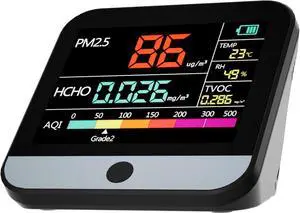 13 in 1 Air Quality Monitor Indoor, with PM1/PM2.5/PM10/Particle Counter/AQI/Humidity/TVOC/Formaldehyde/Temperature Tester for Home, Office, Portable by DT