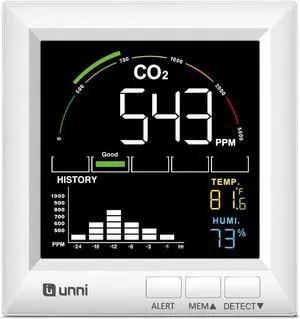 CO2 Monitor Carbon Dioxide Detector for Home, 3 Adjustable Volume Alerts & Backlight, Photoacoustic Sensor Temperature Humidity Indoor Air Quality by DT