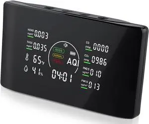 10 in 1 Indoor Air Quality Monitor with Portable Sensors for CO2, PM2.5, Temperature & Humidity,VOC Sensor and AQI,Accurate Formaldehyde,CO2 Detector Monocular,Suitable Home,Black E1 by DT