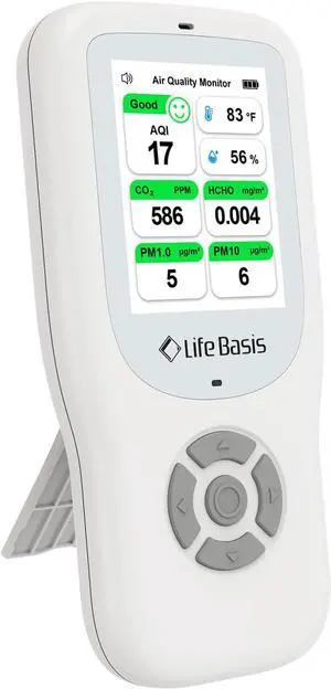 Air Quality Monitor Indoor, 11-in-1 Detector with Stand, Real-Time Meter Test AQI, PM1.0, PM2.5, PM10, CO2, TVOC, HCHO, Particles, Temperature and Humidity Alert -White by DT