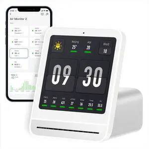 Air Quality Monitor Gen 2, Indoor Detects PM2.5, CO2, PM10, Noise, Temperature and Humidity, New Upgraded Alarm Clock Function, Tester for Bedroom, Smart Home by DT