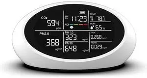 12 in 1 Portable Air Quality Monitor Indoor for Home, Dual Tester with Temperature, Humidity, Time Display, CO2 Detector Meter TVOC, PM2.5, PM1.0, PM10 by DT