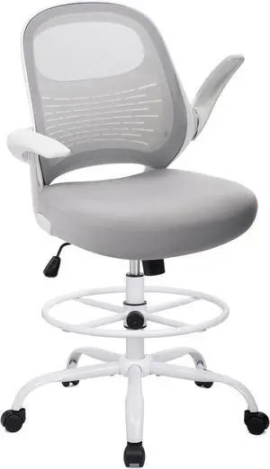 Tall Drafting Chair Standing Desk with Flip-Up Armrests, Adjustable Height Ergonomic Office Footrest  - High Stool for (Light Grey) by DT