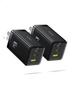 2 Pack 65W USB C Charger Block, PPS 3-Port Fast Compact Foldable for MacBook, iPad Pro, Galaxy S24, iPhone 16/15 and More Series by DT