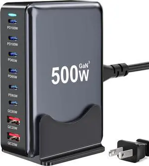 500W USB C Charger Block, 8-Port Fast Charging Station Dual PD 100W GaN  Pro For Multiple Devices, Laptop Adapter Compatible with MacBook, DELL, iPad, iPhone,  etc by DT