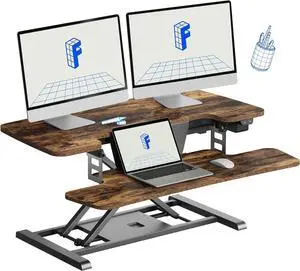 35" Electric Standing Desk Converter, Height Adjustable Motorized Riser for Computer Monitors & Laptop Workstation, Rustic Color by DT