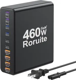 460W USB C Charger Block, 10-Port Charging Station GaN Fast Block Type & A Wall Charger, Dual 65W Laptop Multiport for iPhone, iPad, MacBook Pro/Air,  Galaxy, Android(Black) by DT