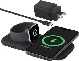 2-in-1 Magnetic Charging Travel Pad 15W - MagSafe-Compatible Foldable Qi2-Certified Wireless Station, iPhone Charger for 16 Series, Apple Watch 9, AirPods, and More Black by DT