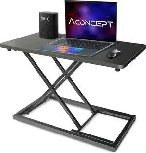 Extra-Slim 24 x 14 inch Black Lift Standing Desk Converter, Manual Adjustable Height Sit Stand up Riser, Compact for Monitor or Laptop Workstation by DT
