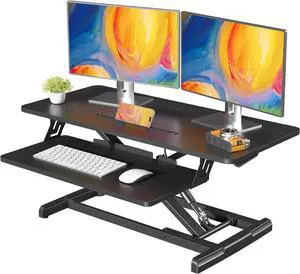 Standing Desk Converter, 35" Wide Height Adjustable Sit Stand Up Riser with Keyboard Tray, Desktop Workstation for Home Office Computer Laptop, Particle Board, Black by DT