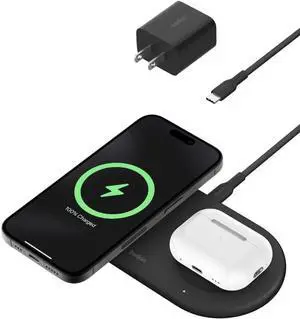 2-in-1 Wireless Charging Pad w/ Qi2 15W + Additional USB-C Port - MagSafe-Compatible Charger, Station for iPhone 16 & 15 Series,  Galaxy S25 AirPods, More Black by DT