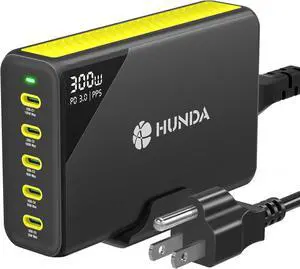 300W USB C Charger GaN Charging Station Desktop 5 Ports PD 100W Fast Power Adapter Support PD3.0 /PPS 45W /QC5 for MacBook Pro/Air, iPhone 15 Pro,,HP,Dell etc by DT