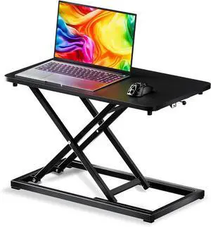 Standing Desk Converter Matte Black, Stand up Riser on The Table, Adjustable Height Table top Apply for Laptop and Single Monitor Workstation Office Use. by DT