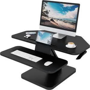 32 inch Corner Standing Desk Converter, Height Adjustable Sit Stand Riser with Keyboard Tray, Black, GSD76 by DT