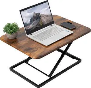 Ultra-Slim Single Top Height Adjustable Standing Desk Riser, Compact Sit Stand Desktop Converter for Monitor or Laptop, Rustic Vintage Brown, DESK-V001JN by DT