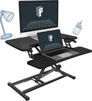 28'' Black Height Adjustable Standing Desk Converter Sit-to-Stand Riser with Wide Keyboard Tray Workstation for Home and Office by DT