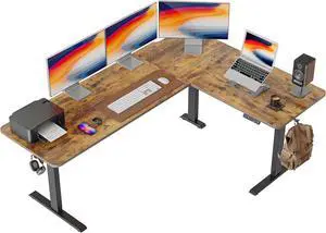 75 Inches, Supports Over 300lbs, Large L Shaped Standing Desk, Electric Height Adjustable Suitable for Home Office, Rustic Brown Top/Black Frame by DT