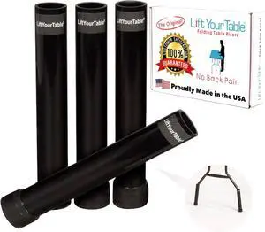 ® Folding Table Risers - Counter Height (Movable Foot) Made in The USA, Heavy Duty, Sturdy, Portable, Easy-to-Use Extensions Raise Bent Leg Tables (Set of 4) by DT