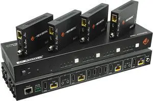 HDMI 2.0 4x4 Matrix Switch Switcher Extender HDCP 2.2 4K 60Hz 4:4:4 HDR with 4 PoC Receivers Over Single Cat5e/6 Cable [JTECH-MXT60] by DT