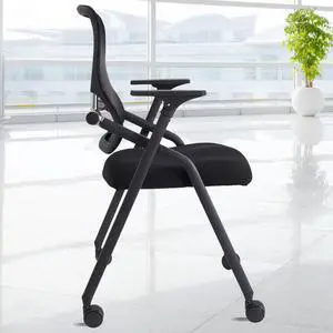 10 Pack Stackable & Foldable Conference Room Chairs with Lumbar Support, Armrest - Ergonomic Mesh Bouncing Back for Office Meeting, Conference, Reception and Training Chair by DT