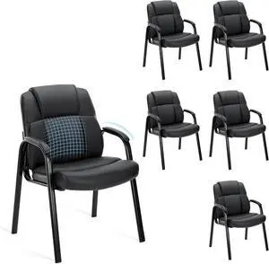 Waiting Room Chairs Set of 6, Leather Office Desk Reception Guest Stationary Side Chair with Padded Arms for Home Conference Lobby Area Meeting Church Medical Clinic Elderly Student by DT