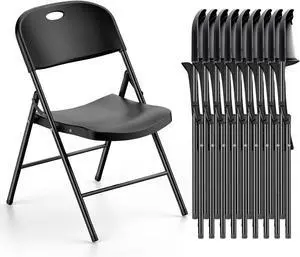 350 Weight Limit Heavy Duty Plastic Folding Chair with Reinfoced Steel Frame for Indoor and Outdoor, Wedding, Party, Restaurant, Meeting Room, Patio Garden (Black, 10 Pack) by DT