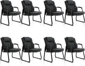 Big & Tall 500 lb. Guest Chair, Leather Reception Chairs with Sled Base and Padded Arm Rest for Waiting Room Office Home Meeting Conference-Black (8 Pack) by DT