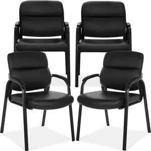 Leather Guest Chair with Padded Arms, Reception Meeting Conference Waiting Room Lobby Home Desk Big and Tall Executive Office Chair, Black (4 Pack) by DT
