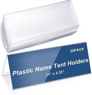 30 Pieces Clear Plastic Name Tent Holders 11" x 4.25" Acrylic Plate for Desk PVC Card Holder Sign Frame Table Office Business Conference Meeting Room School Display Stand by DT