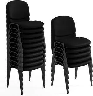 Set of 15 Conference Chair, Waiting Room Chairs with Ergonomic Upholstered Seat, Stackable Design for Home & Office, Meeting Room, Reception, 15-Pack Guest Chair (Black,15) by DT