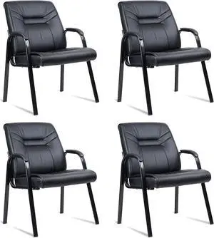 Big Tall Wide Office Guest Chair Heavy Duty 500lbs Leather Comfy Side Reception Chairs with Arms No Wheels, Executive Bariatric Lobby for Meeting Conference Waiting Room Stationary 4PACK by DT